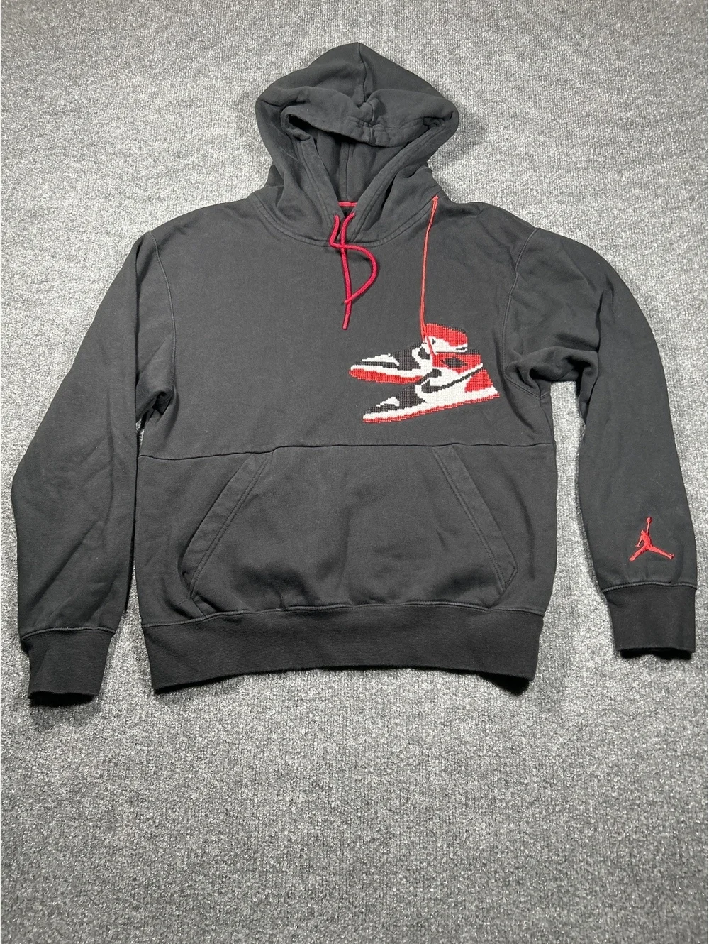 Jordan Black Hoodie with Red and White Sneaker Graphic